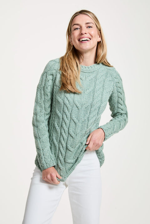 Listowel Ladies Aran Cabled Sweater - Mint