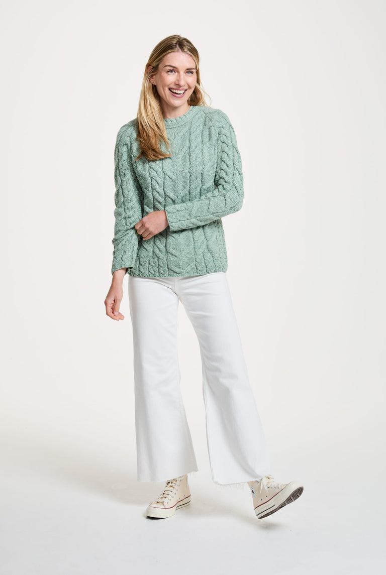 Listowel Ladies Aran Cabled Sweater - Mint