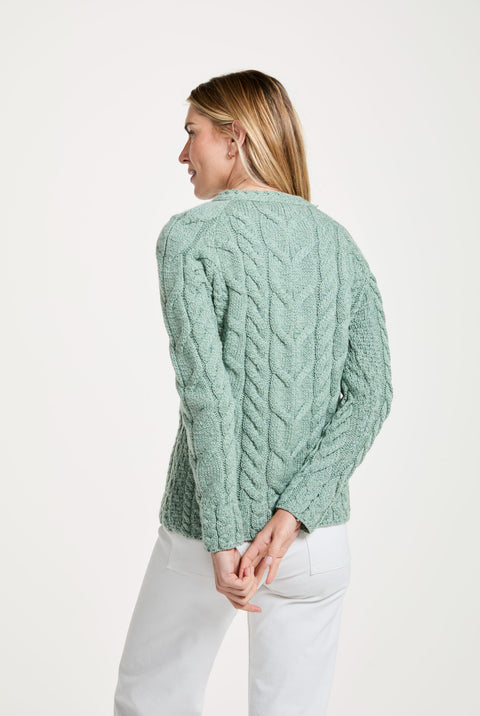 Listowel Ladies Aran Cabled Sweater - Mint