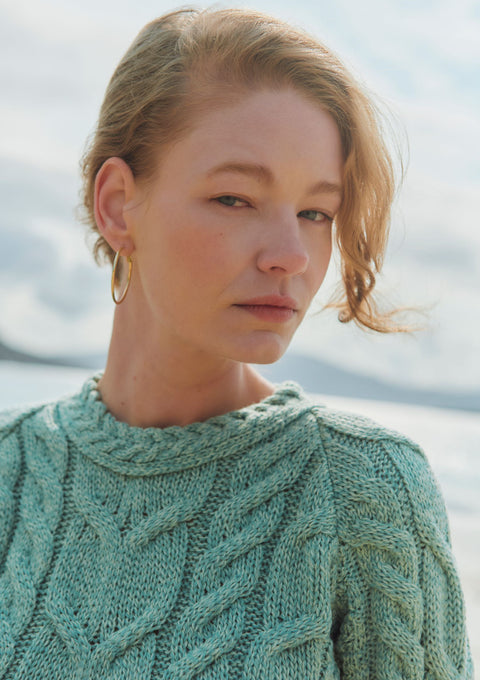 Pull torsadé Aran pour femme Listowel - Menthe