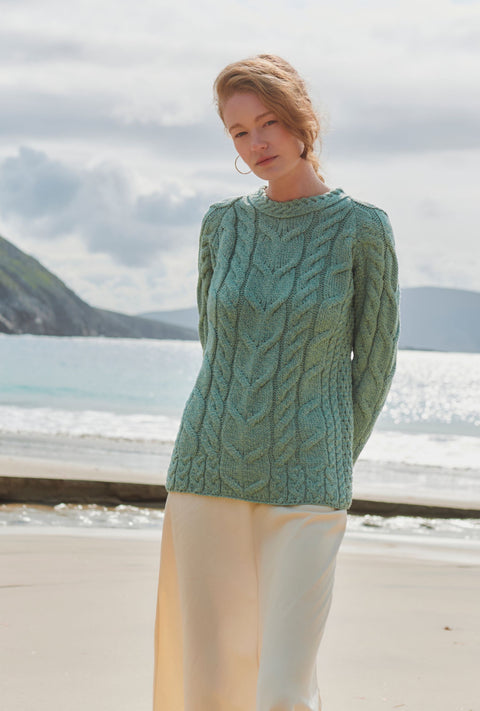 Listowel Damen Aran-Pullover mit Zopfmuster - Minze