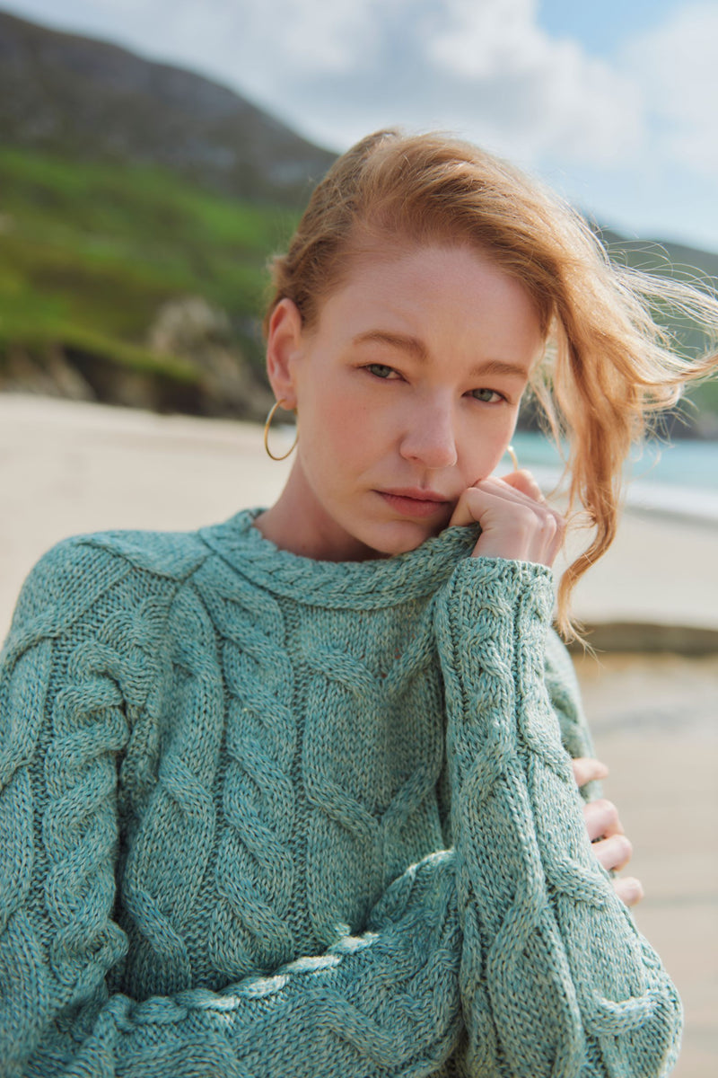 Listowel Ladies Aran Cabled Sweater - Mint