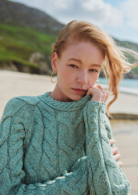 Pull torsadé Aran pour femme Listowel - Menthe