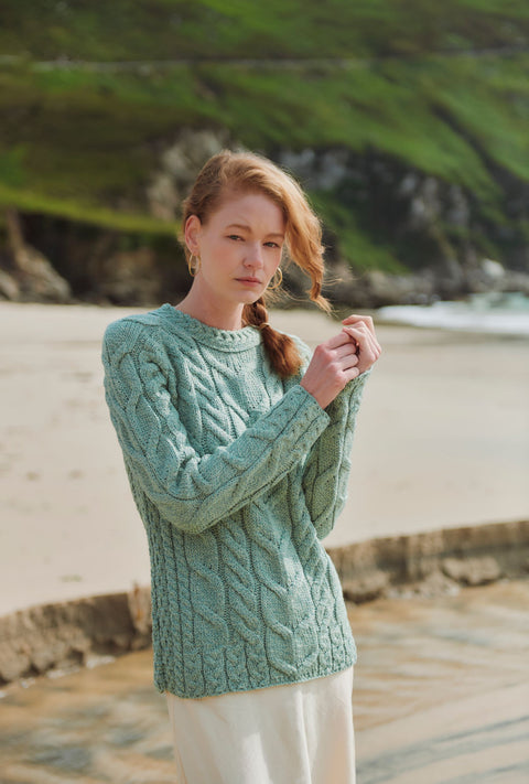 Listowel Damen Aran-Pullover mit Zopfmuster - Minze