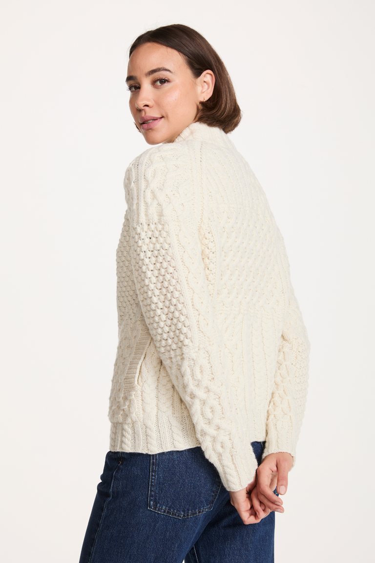 Sadhbh Ladies 100% Merino Patchwork Full Zip Cardigan - Cream