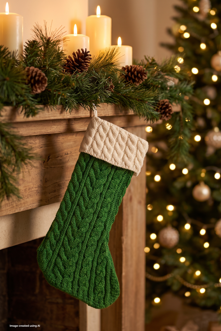 Knitmas Aran Christmas Stocking - Green