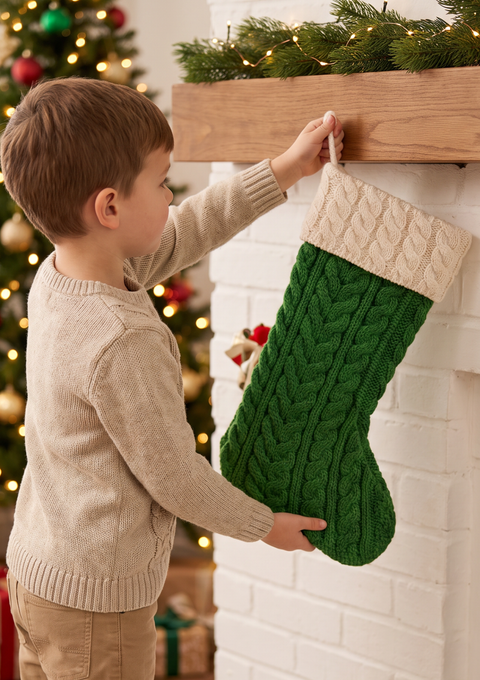 Knitmas Aran Christmas Stocking - Green