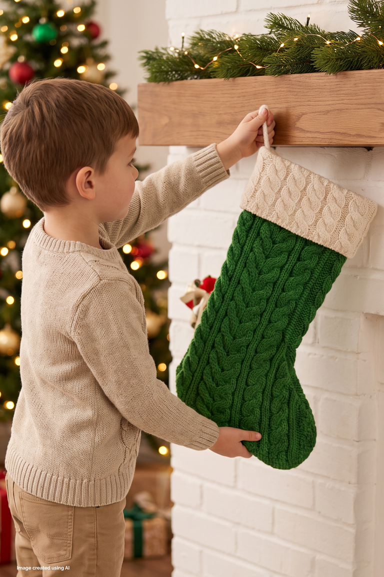 Knitmas Aran Christmas Stocking - Green
