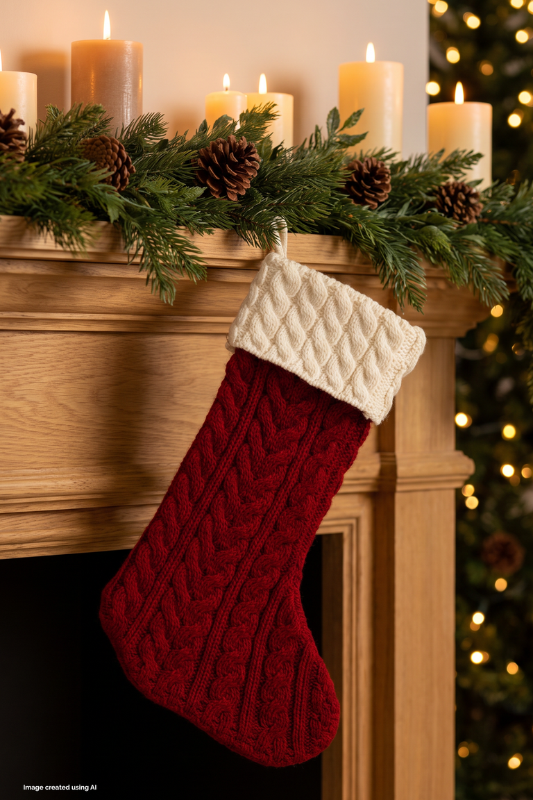 Knitmas Aran Christmas Stocking - Red