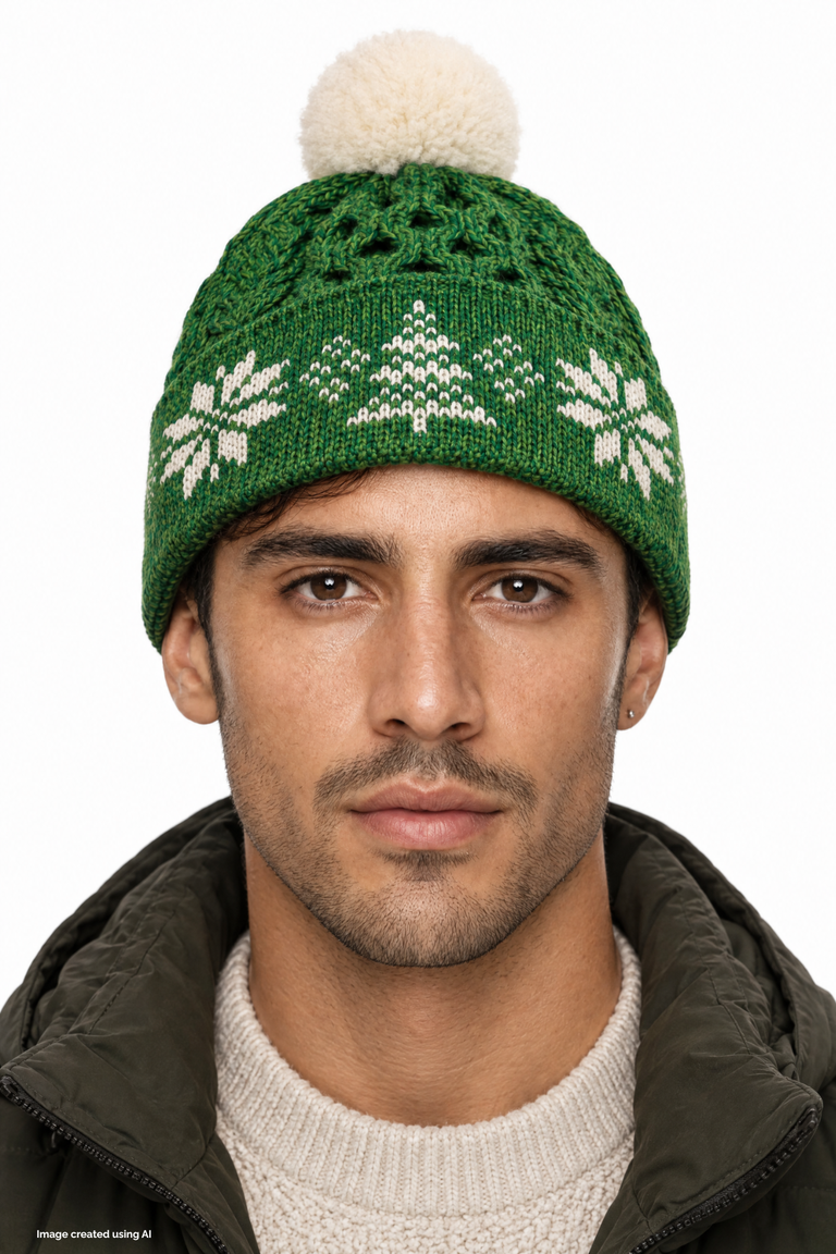 Nollaig Christmas Jacquard Hat with Pom Pom - Green