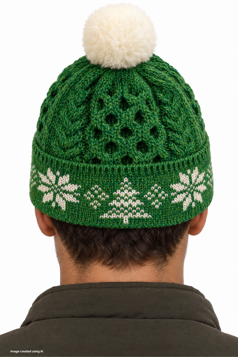 Nollaig Christmas Jacquard Hat with Pom Pom - Green