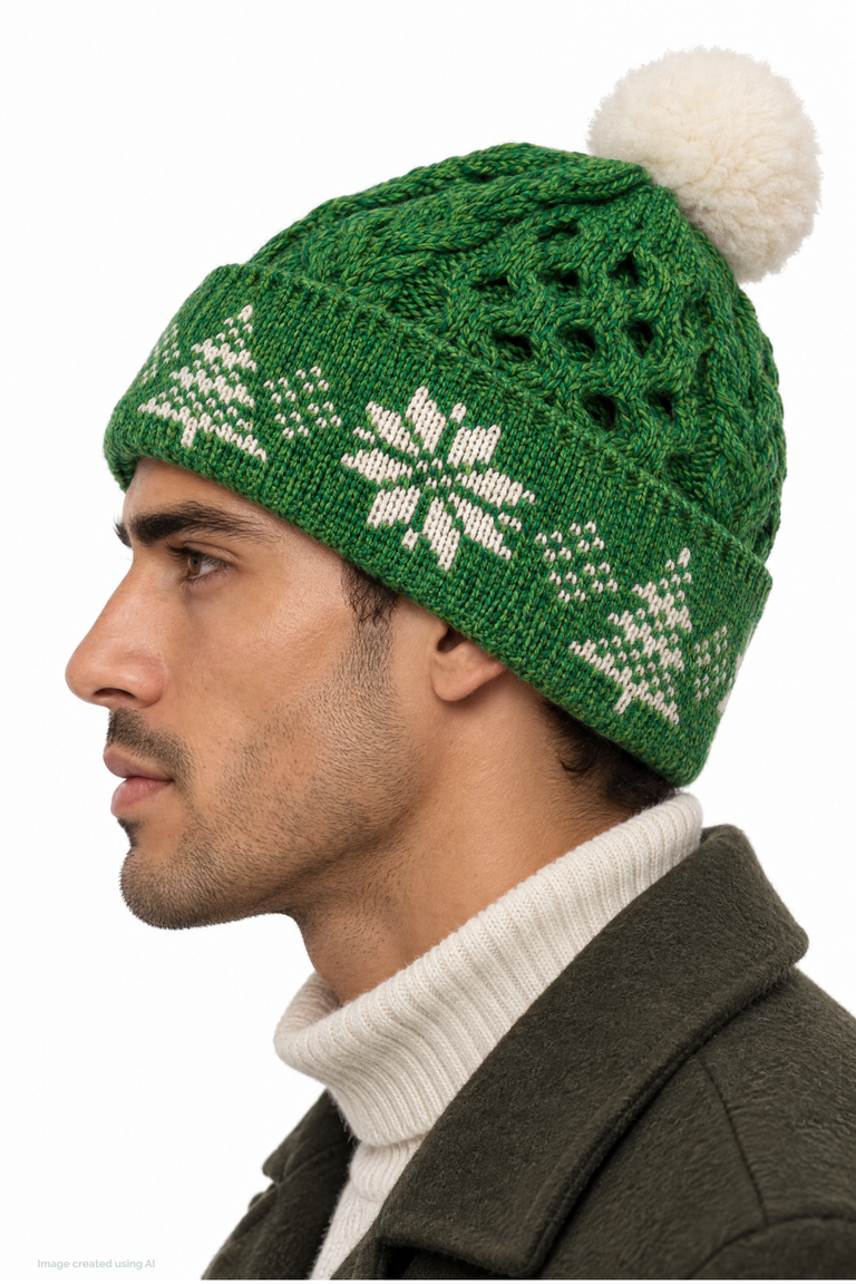 Nollaig Christmas Jacquard Hat with Pom Pom - Green