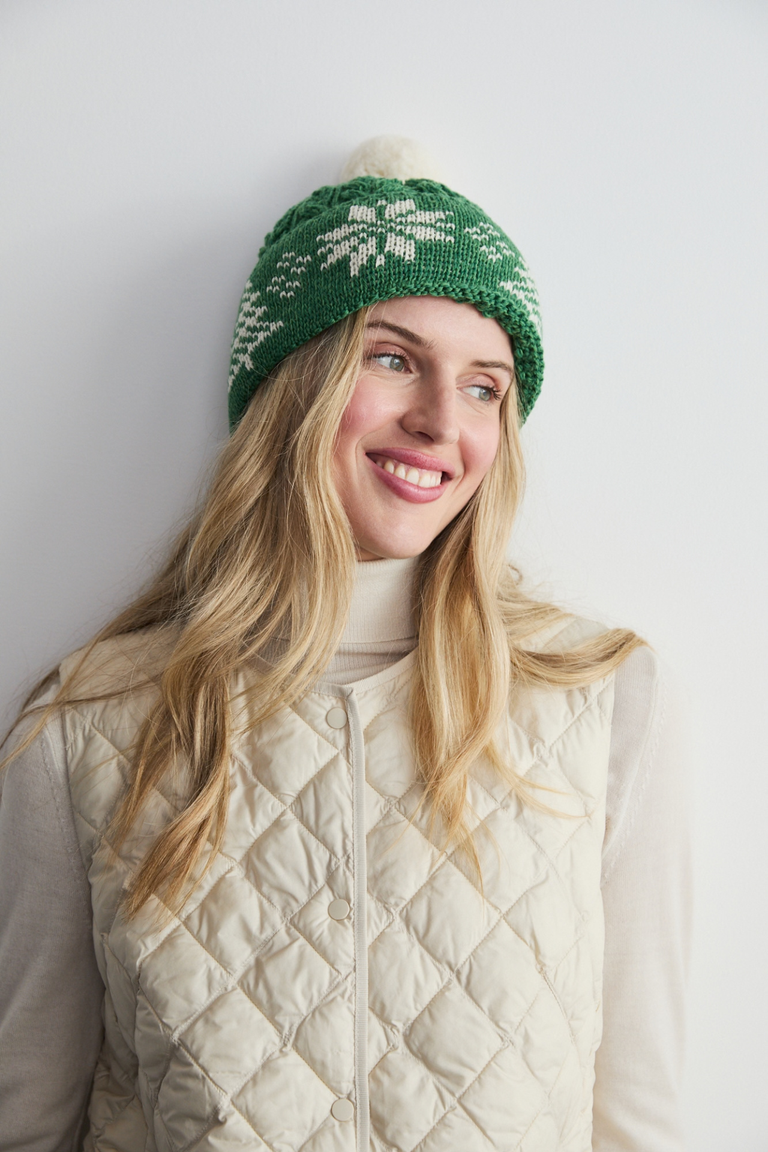 Nollaig Christmas Jacquard Hat with Pom Pom - Green