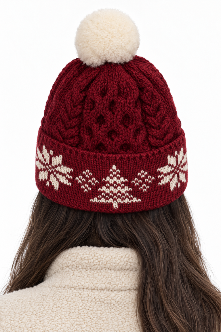 Nollaig Christmas Jacquard Hat with Pom Pom - Red