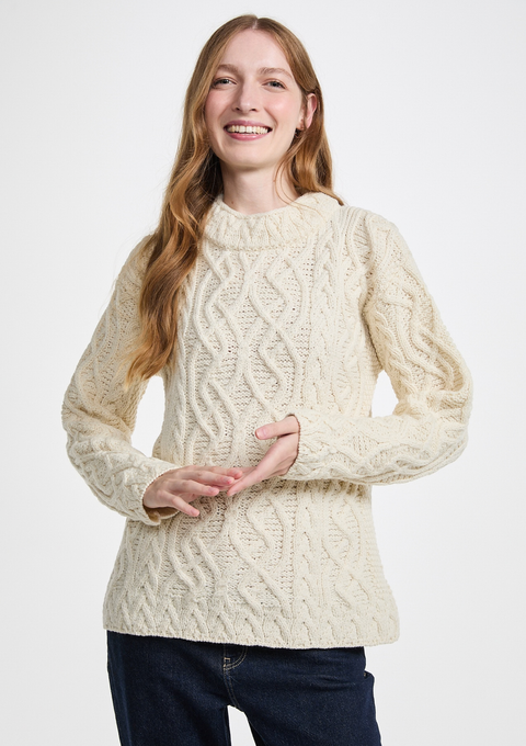 Bríd Merino St.Bridget's Weave Sweater-Cream