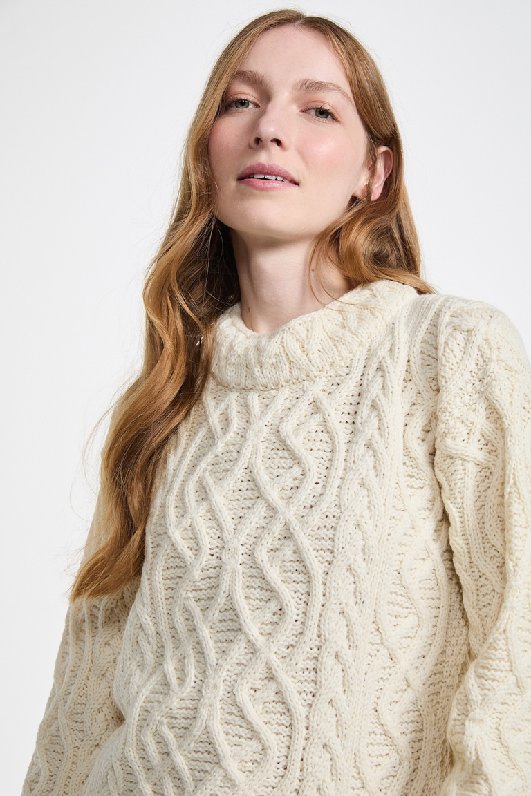Bríd Merino St.Bridget's Weave Sweater-Cream