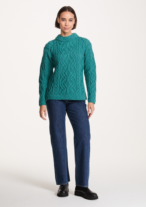 Bríd Merino St.Bridget's Weave Sweater-Teal