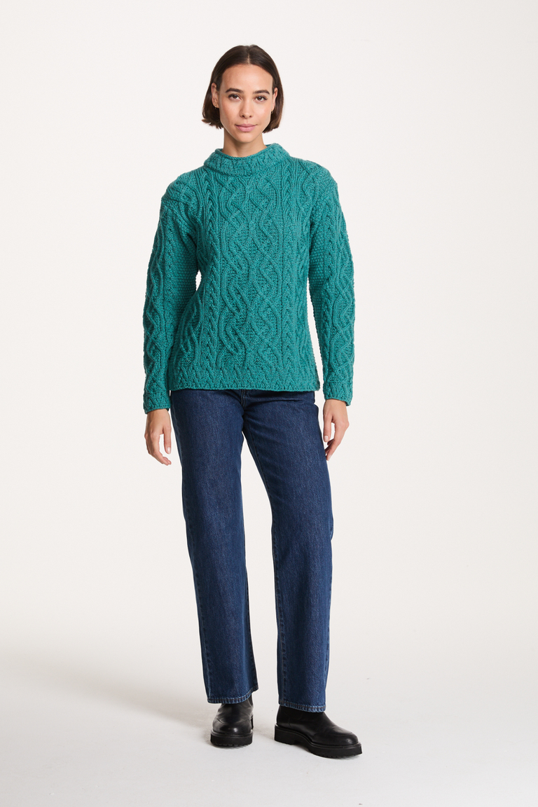 Bríd Merino St.Bridget's Weave Sweater-Teal