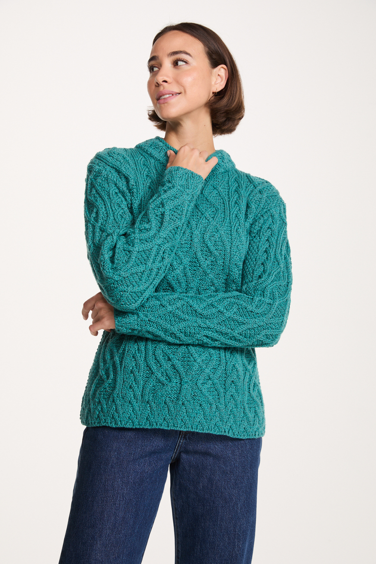 Bríd Merino St.Bridget's Weave Sweater-Teal