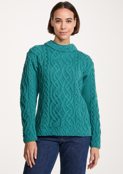 Bríd Merino St.Bridget's Weave Sweater-Teal