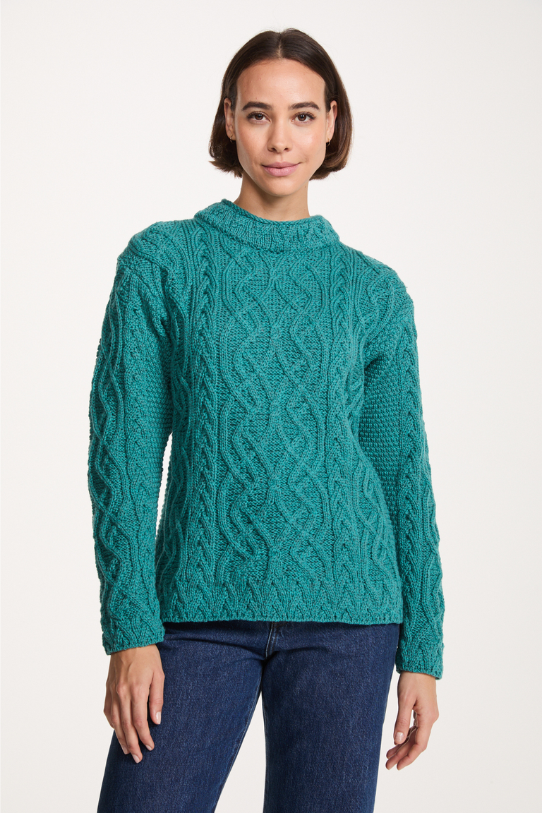 Bríd Merino St.Bridget's Weave Sweater-Teal