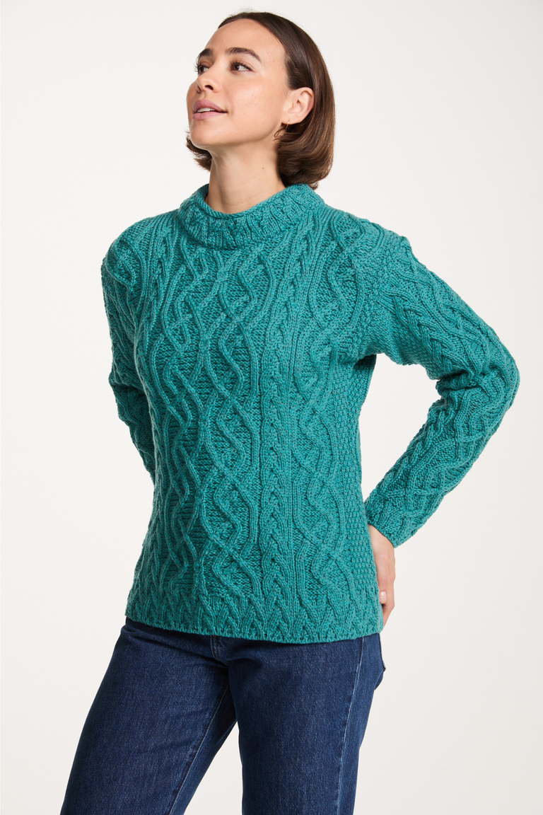 Bríd Merino St.Bridget's Weave Sweater-Teal
