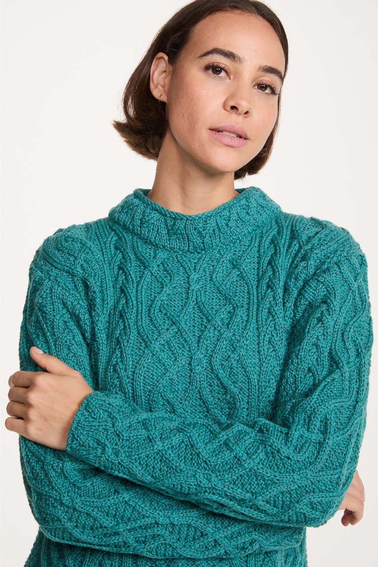 Bríd Merino St.Bridget's Weave Sweater-Teal