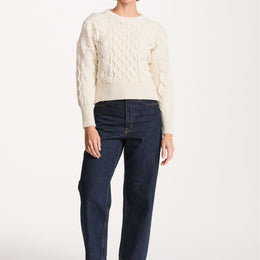 Isla Supersoft Merino Crop Cable Sweater-Cream