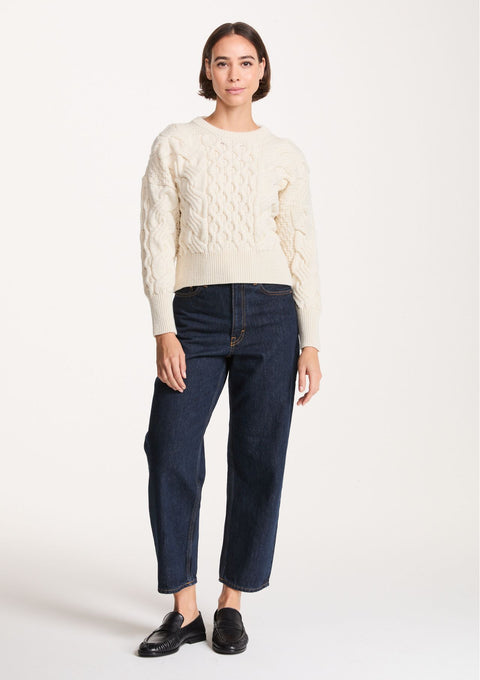 Isla Supersoft Merino Crop Cable Sweater-Cream