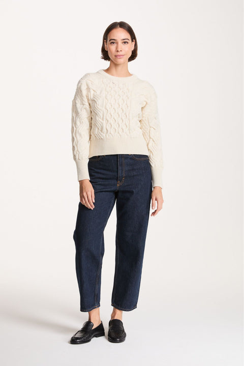 Isla Supersoft Merino Crop Cable Sweater-Cream