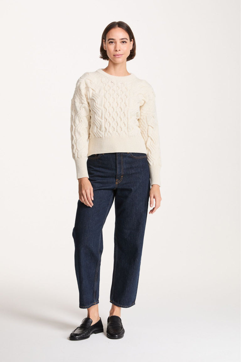 Isla Supersoft Merino Crop Cable Sweater-Cream