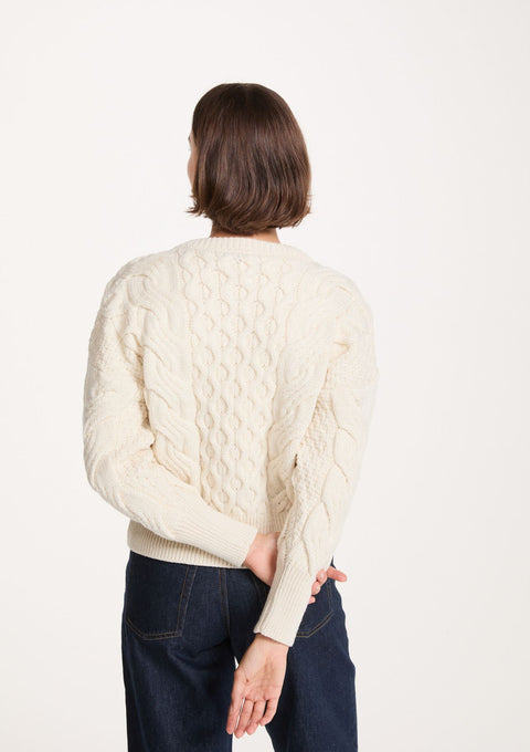 Isla Supersoft Merino Crop Cable Sweater-Cream