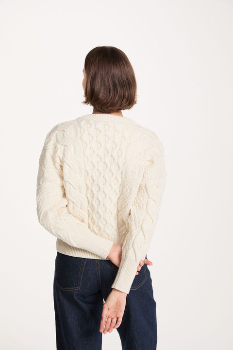 Isla Supersoft Merino Crop Cable Sweater-Cream