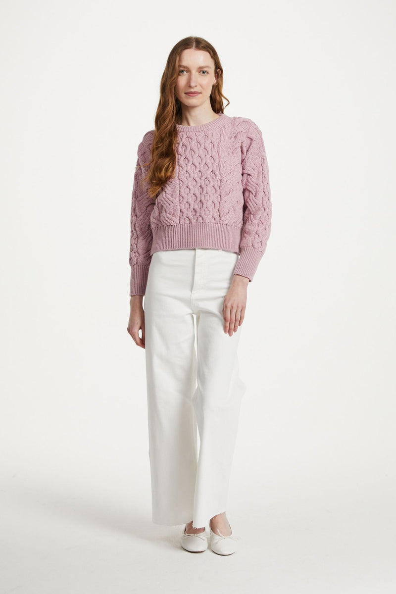 Isla Supersoft Merino Crop Cable Sweater-Pink