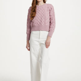 Isla Supersoft Merino Crop Cable Sweater-Pink