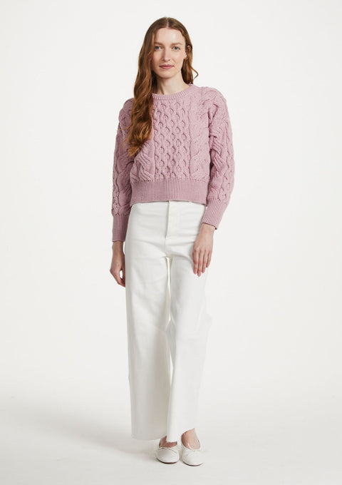 Isla Supersoft Merino Crop Cable Sweater-Pink