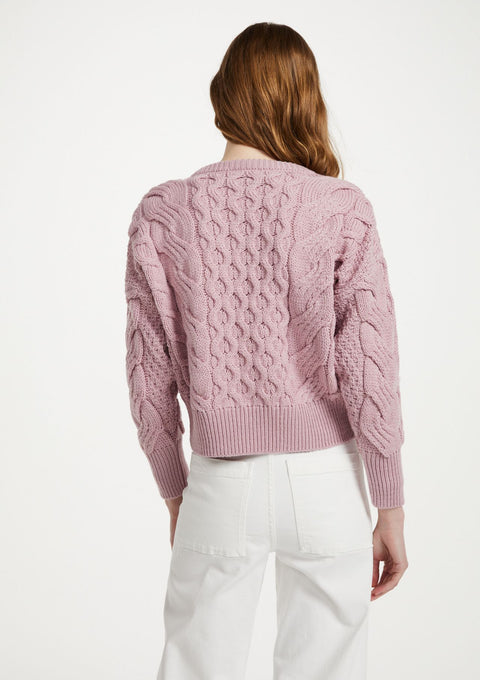 Isla Supersoft Merino Crop Cable Sweater-Pink