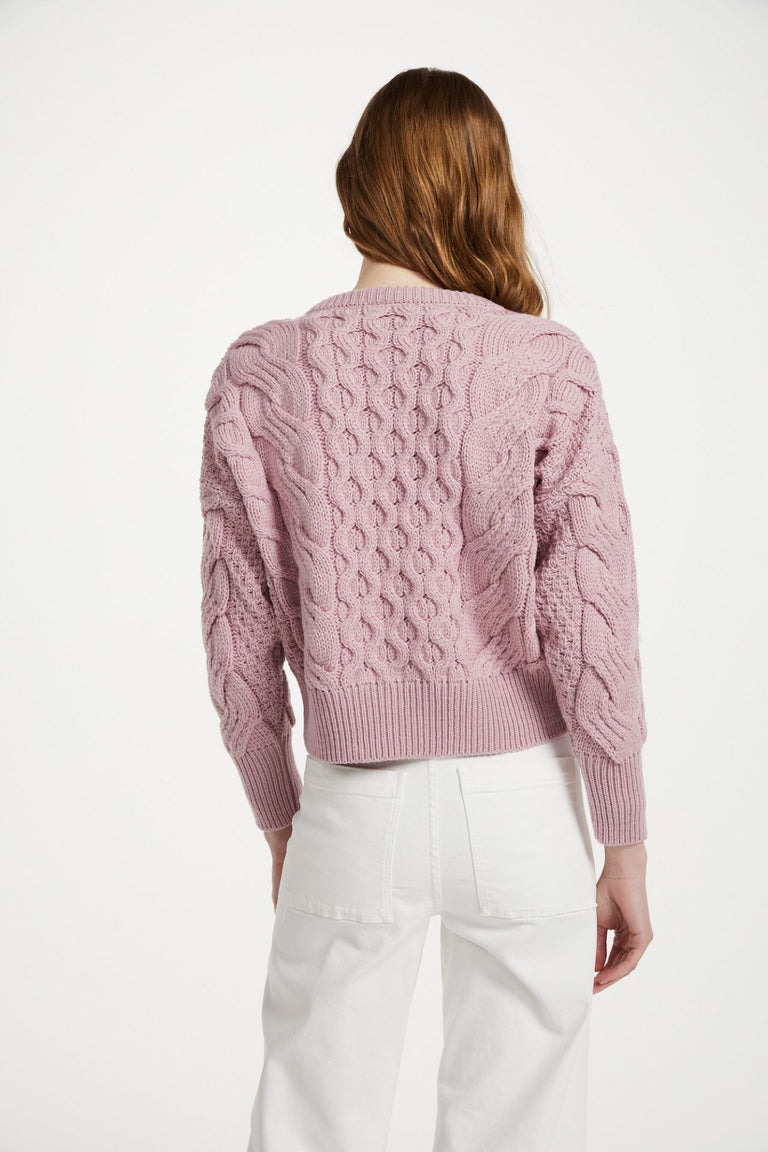 Isla Supersoft Merino Crop Cable Sweater-Pink