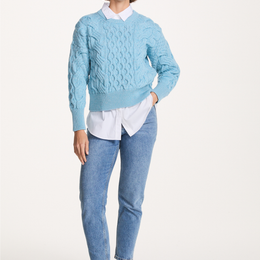 Isla Supersoft Merino Crop Cable Sweater-Sky Blue