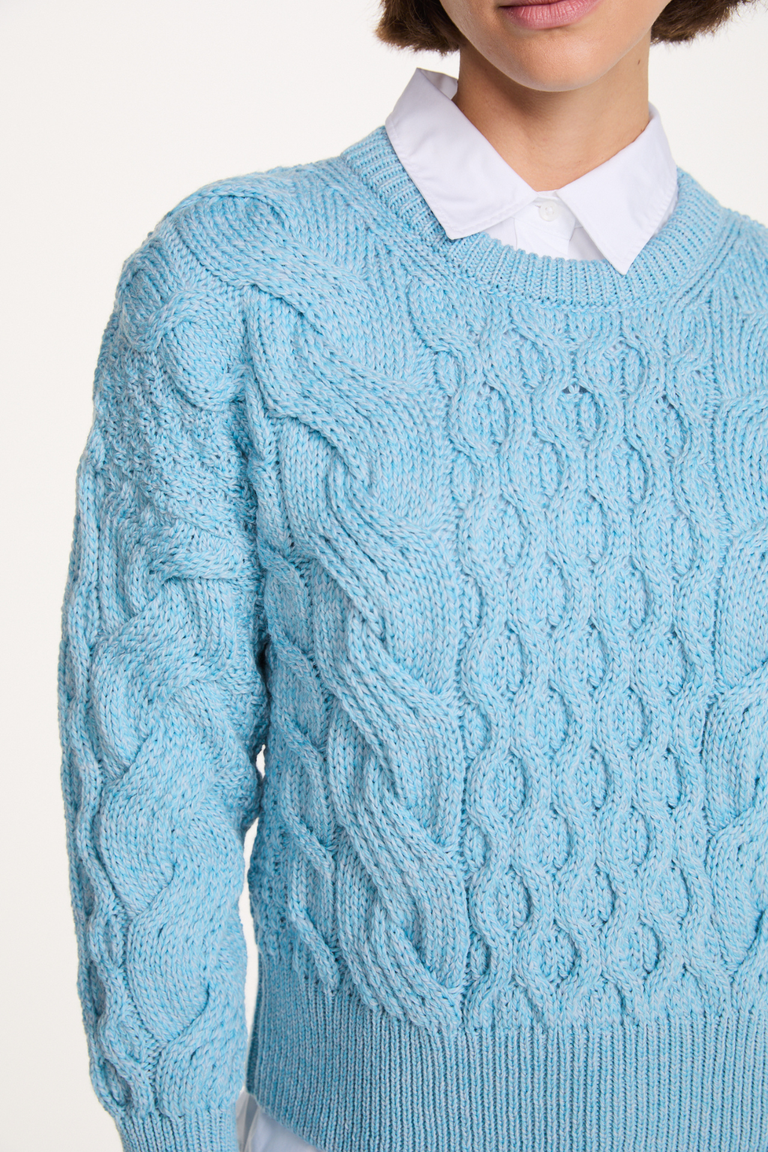 Isla Supersoft Merino Crop Cable Sweater-Sky Blue