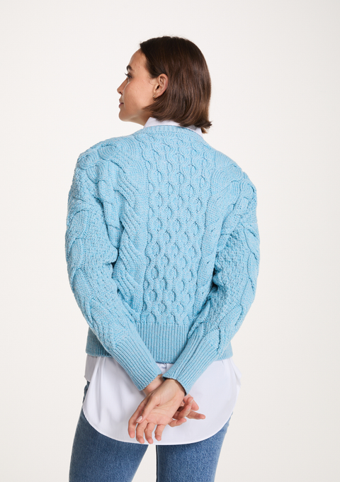 Isla Supersoft Merino Crop Cable Sweater-Sky Blue
