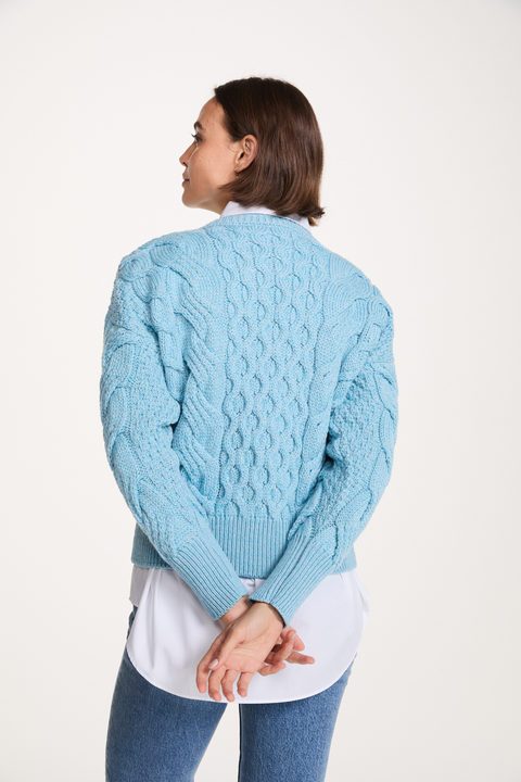 Isla Supersoft Merino Crop Cable Sweater-Sky Blue