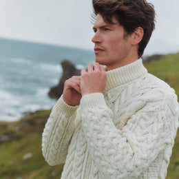 Corraun Herren Aran Zipper Merino Strickjacke - Creme