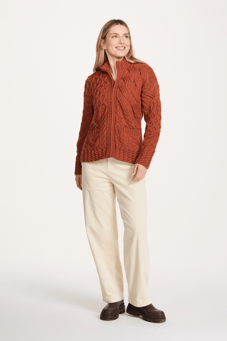 Rathlin Ladies Supersoft Merino Zipped Cardigan - Copper