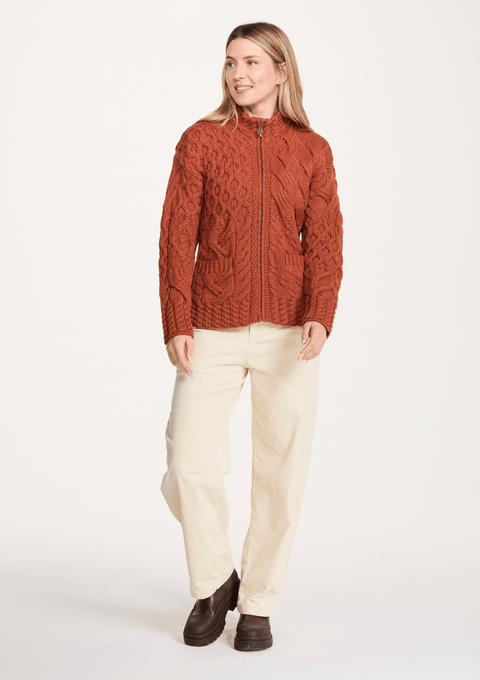 Rathlin Ladies Supersoft Merino Zipped Cardigan - Copper