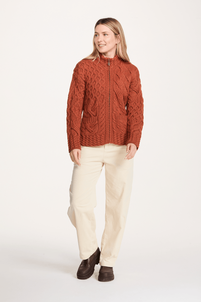 Rathlin Ladies Supersoft Merino Zipped Cardigan - Copper