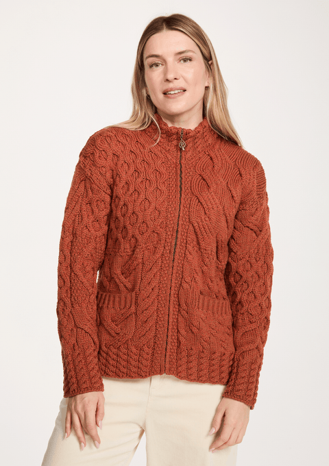 Rathlin Ladies Supersoft Merino Zipped Cardigan - Copper