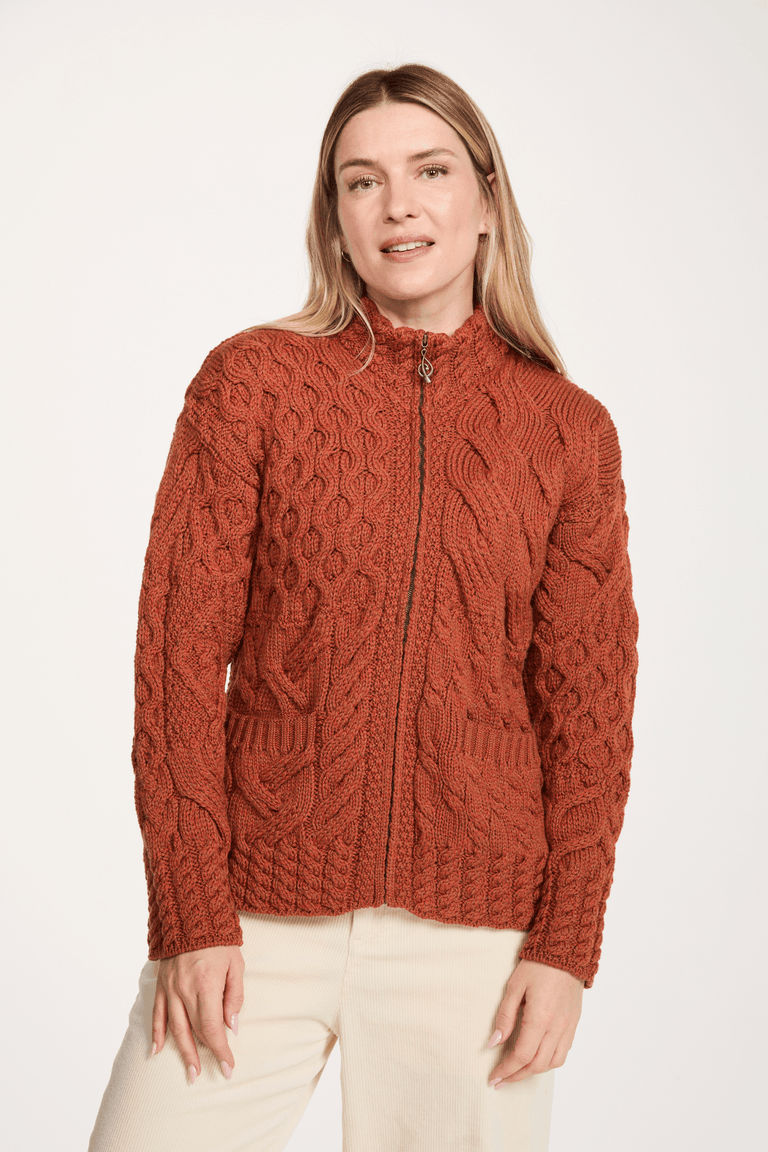 Rathlin Ladies Supersoft Merino Zipped Cardigan - Copper