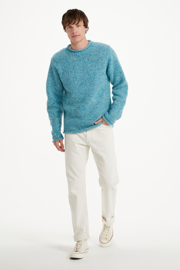 Raheen Tweed Roll Neck Mens Sweater - Aqua Blue