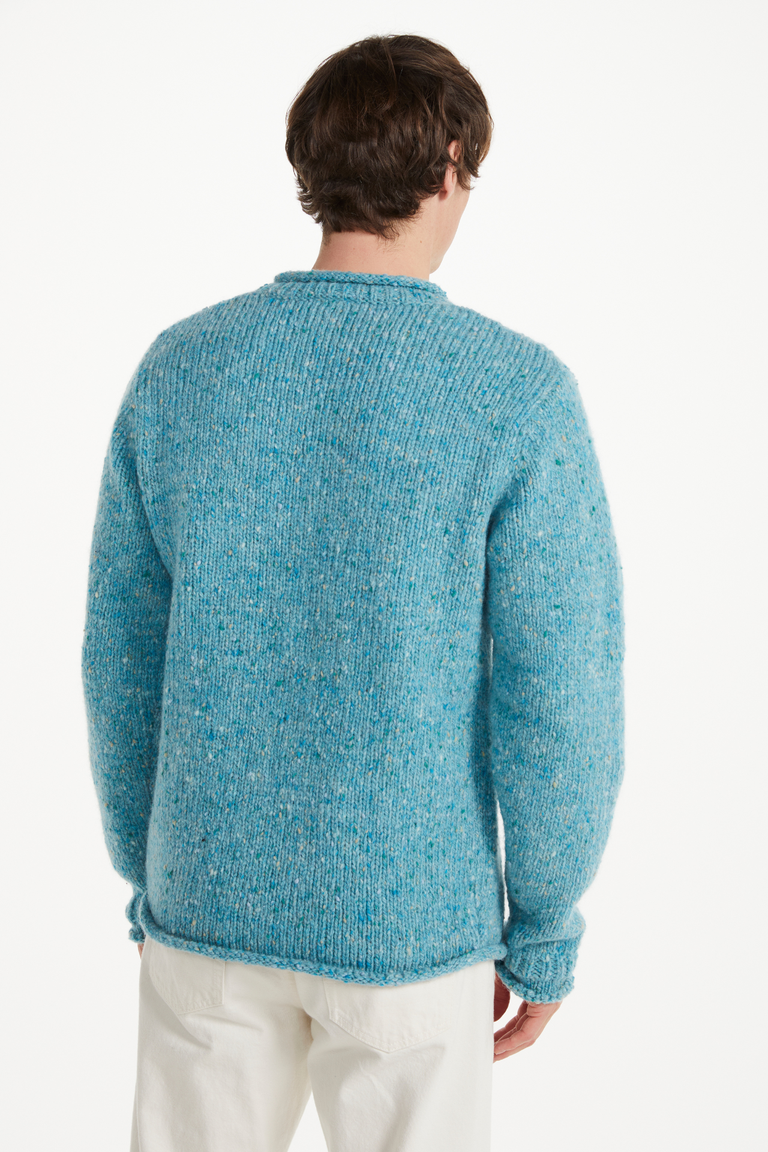 Raheen Tweed Roll Neck Mens Sweater - Aqua Blue